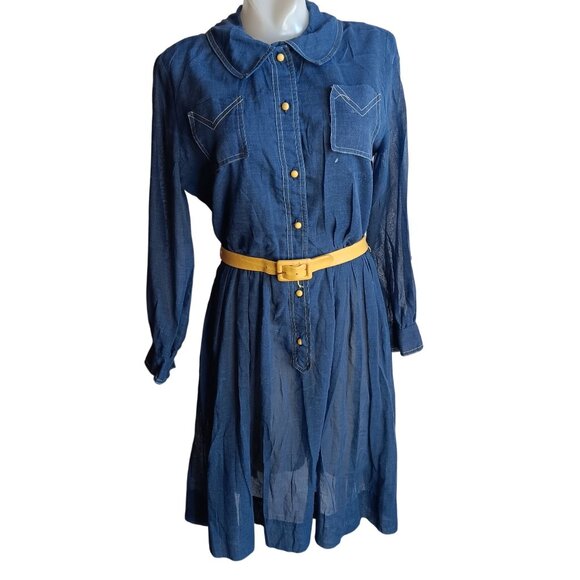 sz 8 Vintage 1970's Dress Jonathan Logan Sheer Sleeves/Skirt Mod Chore Pockets - Picture 1 of 13